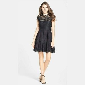 Rhianna Illusion Yoke Lace Fit & Flare Dress